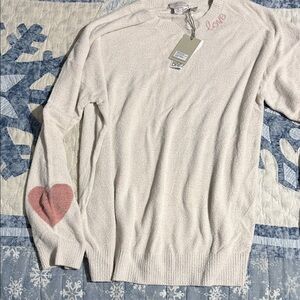 Cream colored Sweater with Pink Heart and Love Detail